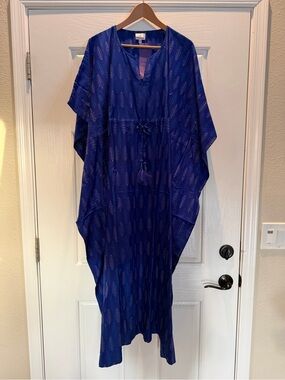 Women’s Blue Tassel-Front Swim Coverup Caftan